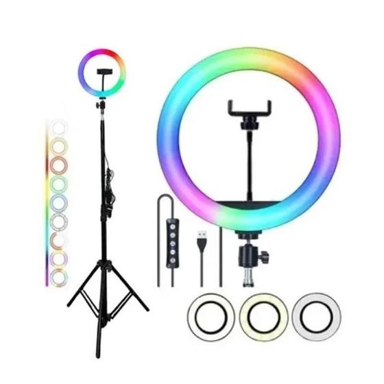 Imagem de Ring Light Rgb Colorida 8 Polegadas Led 20Cm + Tripé 2M