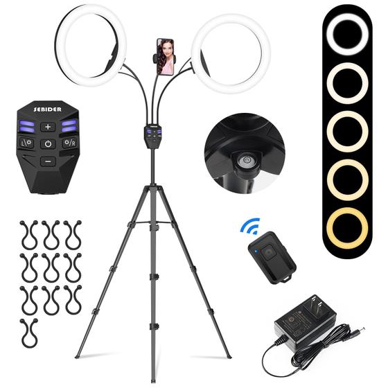 Imagem de Ring Light SEBIDER Dual 10 LED com Tripé e Suporte para Celular