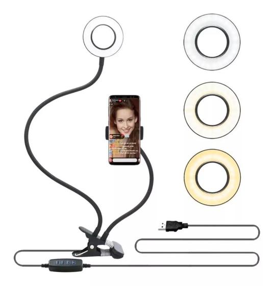 Imagem de Ring light suporte prender celular iluminação foto e video