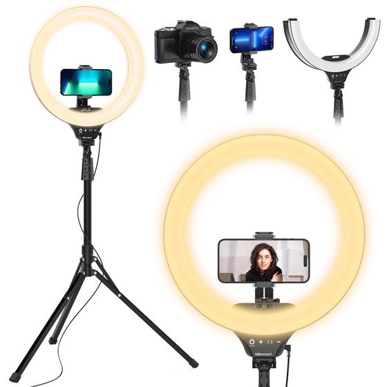 Imagem de Ring Light UbeeSize 14" dobrável com suporte de tripé de 62" para iPhone