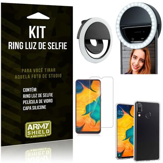 Imagem de Ring Luz de Selfie Samsung Galaxy A30 Flash Ring + Capa Silicone + Película Vidro - Armyshield