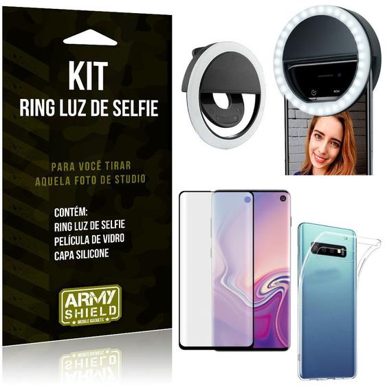 Imagem de Ring Luz de Selfie Samsung Galaxy S10 Flash Ring + Capa Silicone + Película Vidro - Armyshield