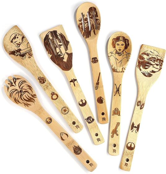 Imagem de Riveira Star War Gifts Home Decor Wooden Spoons For Cooking Utensils Set 6 peças Starwars Gifts Kitchen Utensils Espátulas para Não-Palito Cookware Gift House Warming Presents Fun Finds For Men and Women