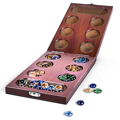 Imagem de RNK Gaming Mancala Jogo de Tabuleiro com Tabuleiro de Madeira Dobrável e Contas de Vidro Coloridas