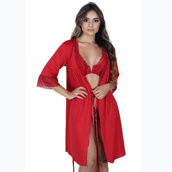Imagem de Robe Curto Com Renda Vellfer VF-45 Microfibra