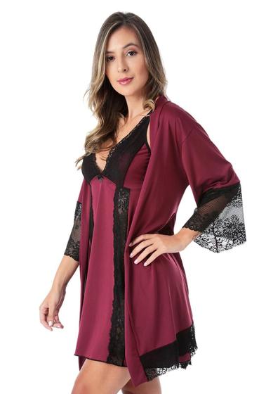 Imagem de Robe De Renda Pijama Feminino Lingerie Sexy Kimono Roupão