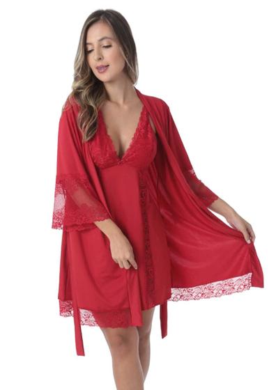 Imagem de Robe Feminino Hobby Feminino Lingerie Noite Roupão Microfibra renda Elegante Luxo Gestante manga 3/4 Sensual noiva madrinha linha noite