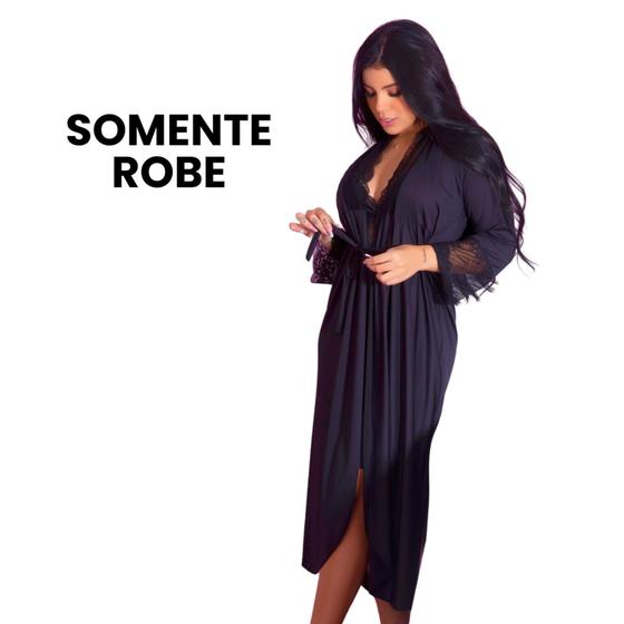 Imagem de Robe Roupão Longo Com Detalhes em Renda Elegante Romantic Lingerie Feminino