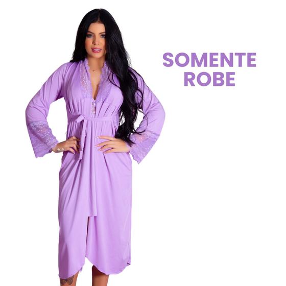 Imagem de Robe Roupão Longo Com Detalhes em Renda Elegante Romantic Lingerie Feminino