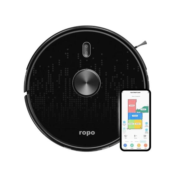 Imagem de Robo Aspirador Ropo Smart Laser Navegação a Laser, App, Google Asistent, Alexa, Varre Aspira e Passa Pano, Preto, Bivolt