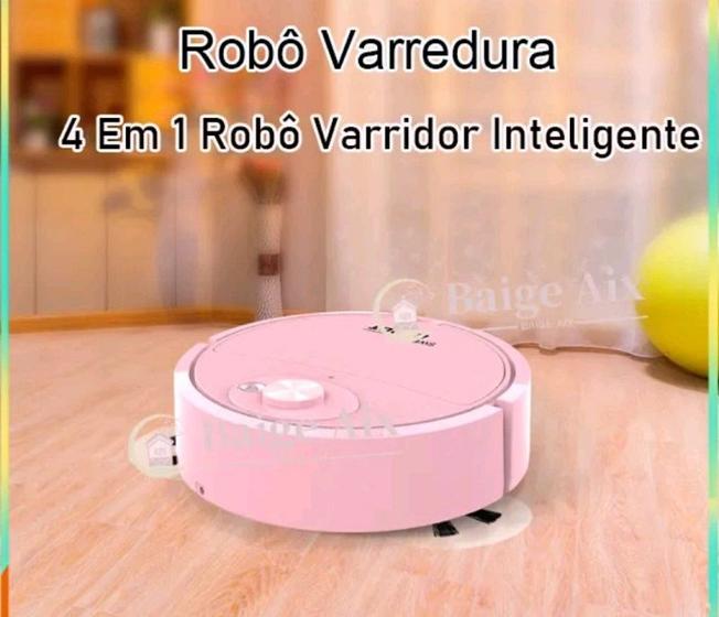 Imagem de robo aspirador varre e aspira ao mesmo tempo na cor rosa
