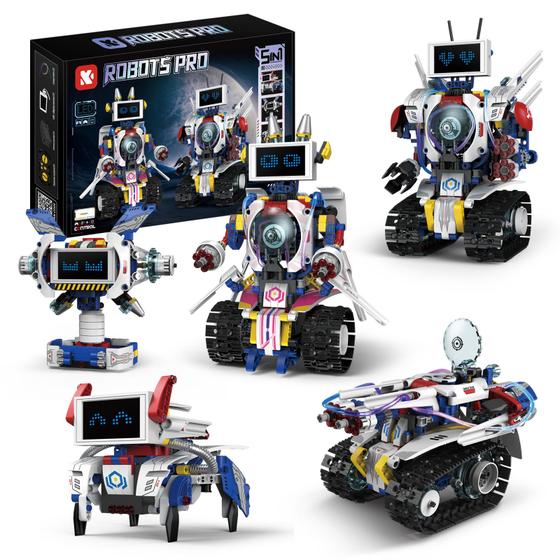 Imagem de Robô de Brinquedo Controle Remoto Robótica 5 em 1 603 peças Transformes Bloco de Montar Puzzle Monte e Desmonte Kit Completo