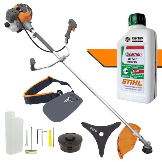 Imagem de Roçadeira Com Óleo Stihl RL520P Plus Tekna Á Gasolina 2T 52cc 2HP Máquina Lateral de Cortar Grama Completa com Lâmina 3 Pontas + Carretel de Nylon