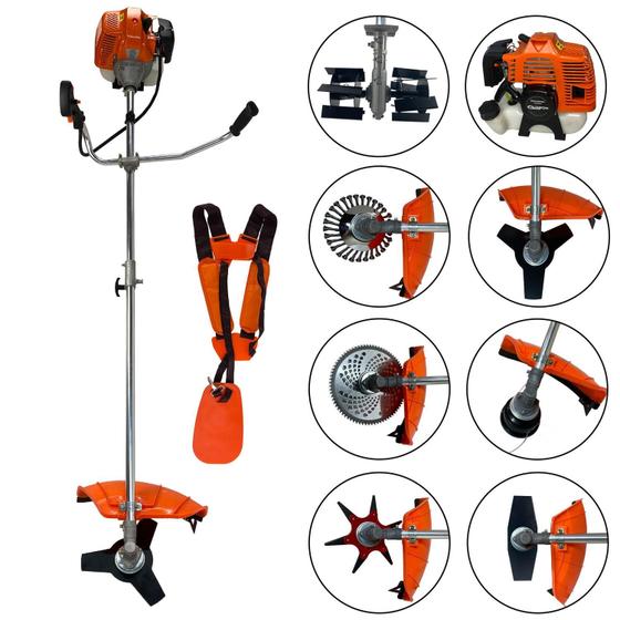 Roçadeira de Grama a Gasolina com Enxada Capinadeira e Kit Acessórios 52cc 2,5HP Multifuncional Carbon Fak