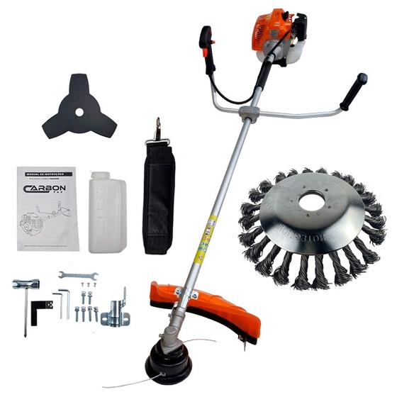 Roçadeira Gasolina 52cc 2,5HP Profissional com Escova de Aço Limpa Paivers Concretos Musgos Carbon Fak Menor preço em Roçadeira Gasolina 52cc 2,5HP Profissional com Escova de Aço Limpa Paivers Concretos Musgos Carbon Fak