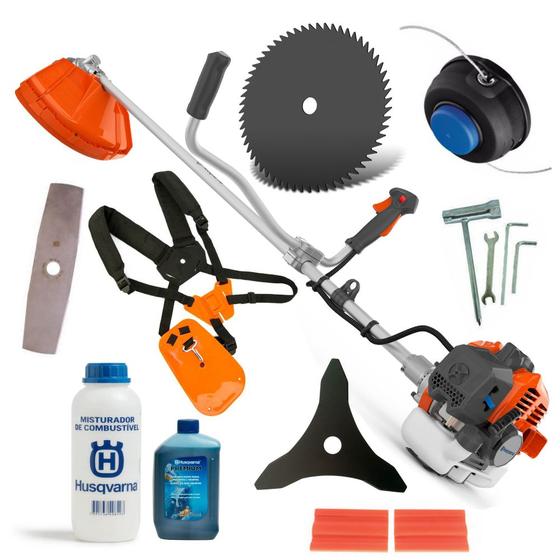 Roçadeira Gasolina Husqvarna 131R 32,6cc Lâminas e Carretel Menor preço em Roçadeira Gasolina Husqvarna 131R 32,6cc Lâminas e Carretel