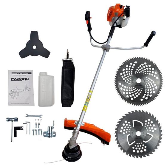 Roçadeira Gasolina Profissional 52cc 2,5HP com Discos 80 Dentes e Disco 40 Dentes Carbon Fak Menor preço em Roçadeira Gasolina Profissional 52cc 2,5HP com Discos 80 Dentes e Disco 40 Dentes Carbon Fak