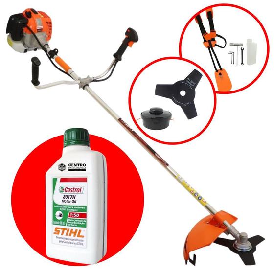 Imagem de Roçadeira Profissional Vulcan VR620H À Gasolina 2T 62cc 3HP Alta Potência + Óleo Castrol Stihl 500ml