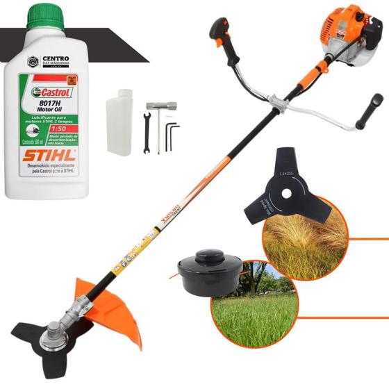 Imagem de Roçadeira Vulcan VR520H 2T 52cc Ideal Para Uso em Fazendas + Óleo 2 Tempos 8017 Castrol Stihl 500ml