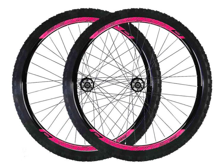 Imagem de Roda 29 vzan vnine 36f preto e rosa com cubo k7 pneu câmara