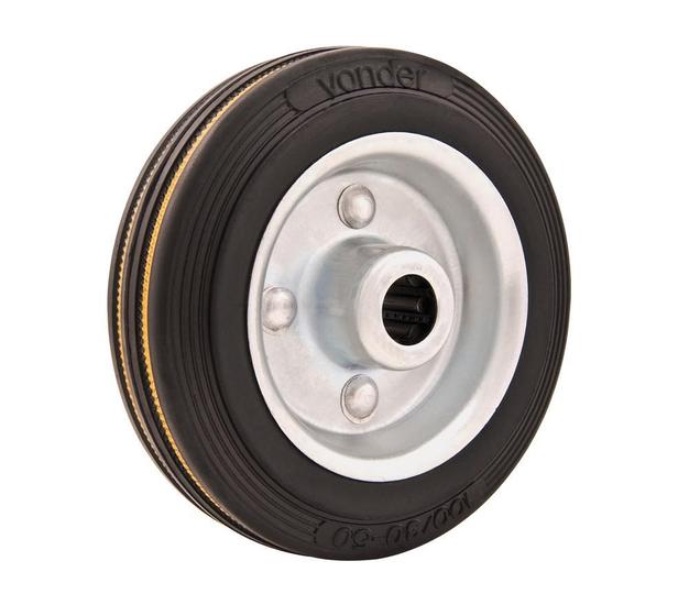 Roda de borracha 8" média 180kg eixo rolamento rolete 20mm núcleo chapa borracha preta - Vonder Menor preço em Roda de borracha 8" média 180kg eixo rolamento rolete 20mm núcleo chapa borracha preta - Vonder