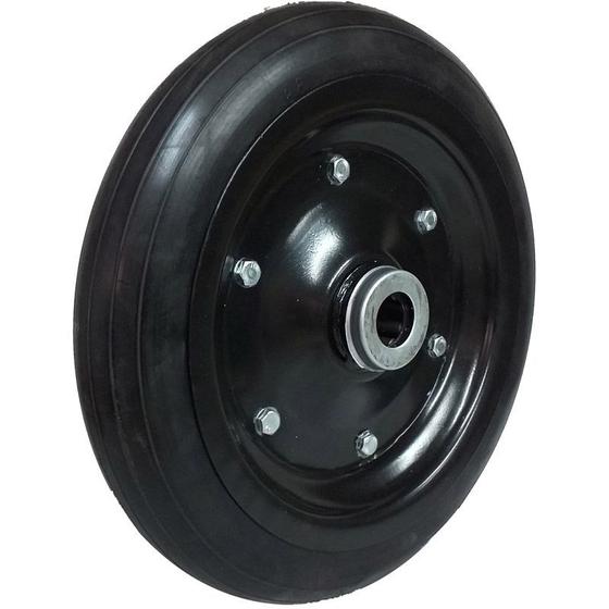 Imagem de Roda de Chapa Estampada 12",Pneu Maciço, Rolete 1" P/ Carrinho Armazém, Plataforma, Etc.. Suporta 200Kg  - CP12R1