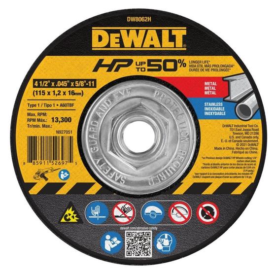 Imagem de Roda de corte DEWALT DW8062H 4-1/2 x 1,1 x 16cm para metal