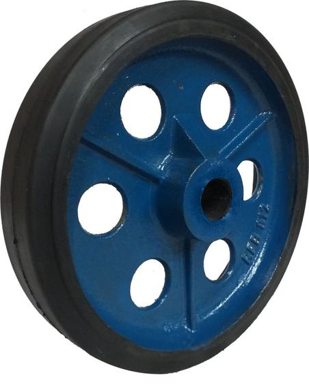 Imagem de Roda de Ferro Revestida em Borracha 812 Furo Passante  7/8" p/ Carrinho Armazém - RB812F78
