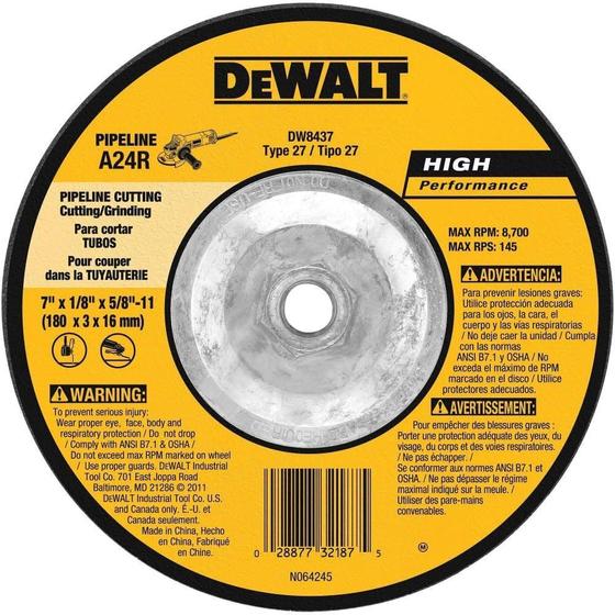 Imagem de Roda de Moagem DEWALT High Performance Pipeline - 7x1/8x5/8 polegadas