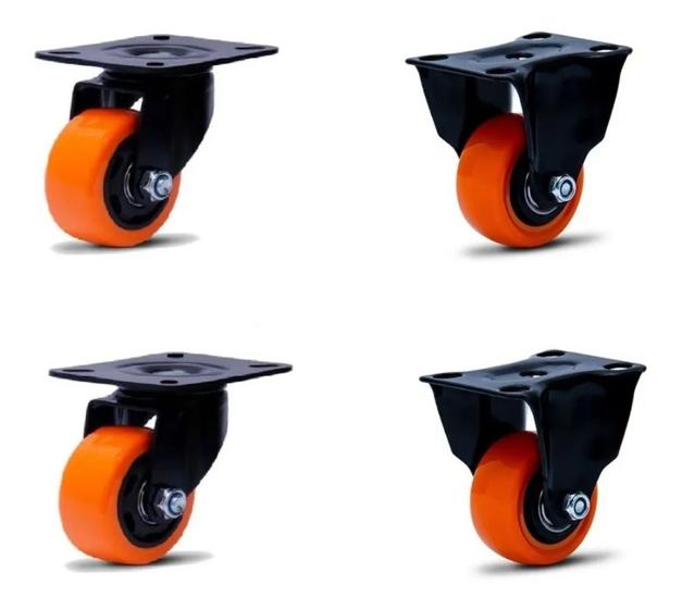 Imagem de Rodizio black para carrinhos e móveis roda laranja kit glb 210 e flb até 150 kgs