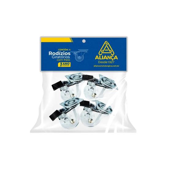Imagem de Rodizios mesa com freio com 4 unidades 50mm transparente Aliança Metalurgica