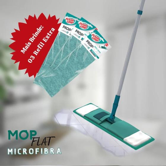 Imagem de Rodo Esfregão Mop Flat Cabo 360 Microfibra + 3 Refil Extra