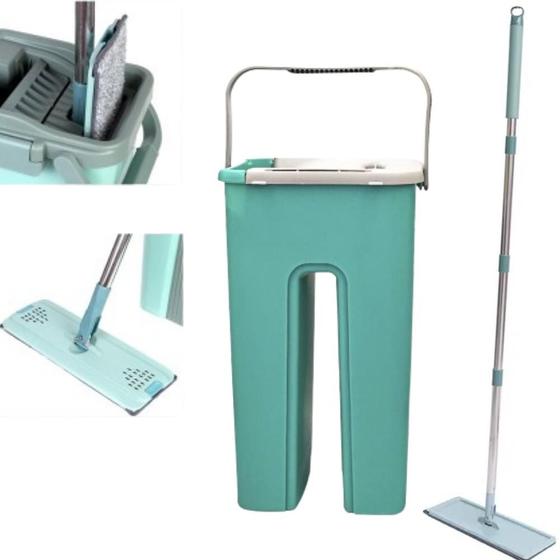 Imagem de Rodo Flat Mop e Balde Lava e Seca com 1 Refil Conjunto Profissional de Limpeza