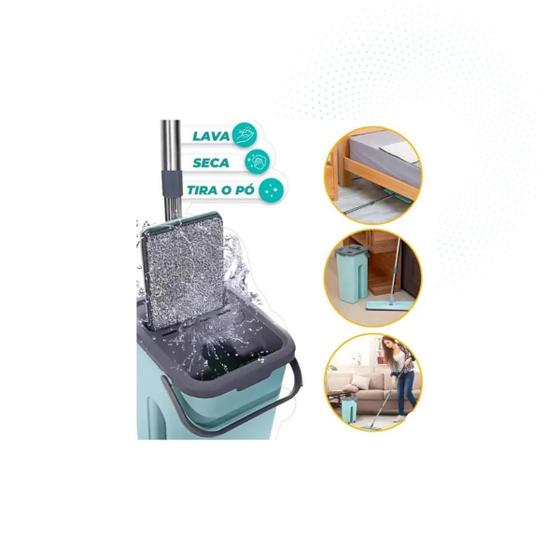 Imagem de Rodo Flat Mop E Balde Lava E Seca Esfregão Profissional Com 2 Refil 