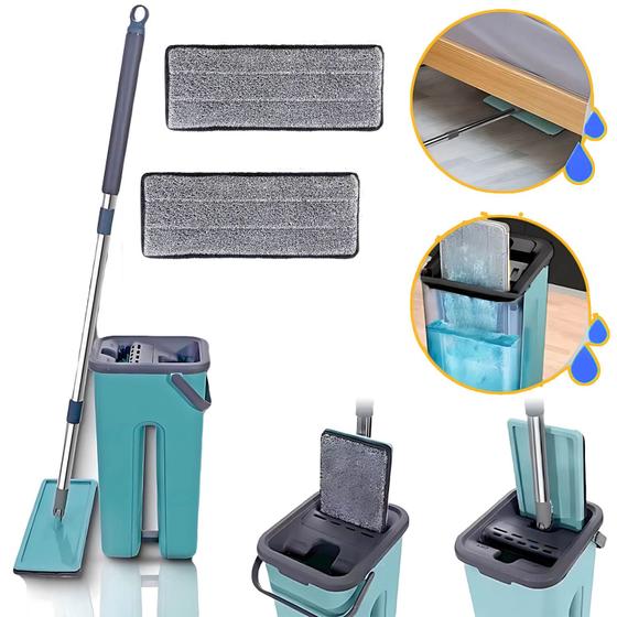 Imagem de Rodo Flat Mop Esfregão 360º 2 Refil Microfibra Com Balde Multiuso