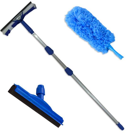 Imagem de Rodo Limpa Vidros Cabo Extensor 6 Mts Com Rodinho De Borracha 45 Cm e Espanador Eletrostático