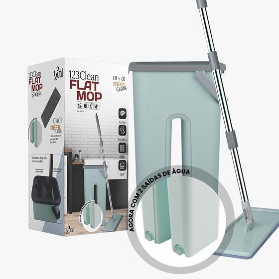 Imagem de Rodo Mop Flat Balde Lava E Seca Limpeza Esfregão Com 4 Refil