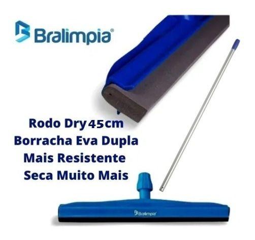 Imagem de Rodo Profissional 45cm Dry Borracha Dupla Bralimpia Com cabo