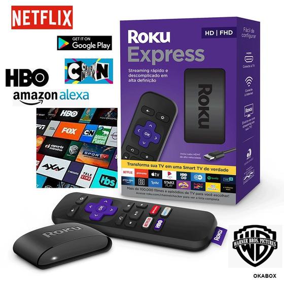 Imagem de Roku Express, Streaming Player Full hd, Com Controle Remoto E Cabo hdmi