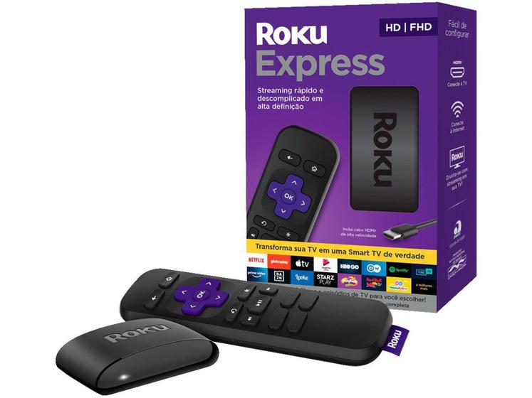 Imagem de Roku Express Streaming Player Full HD - com Controle Remoto e Cabo HDMI