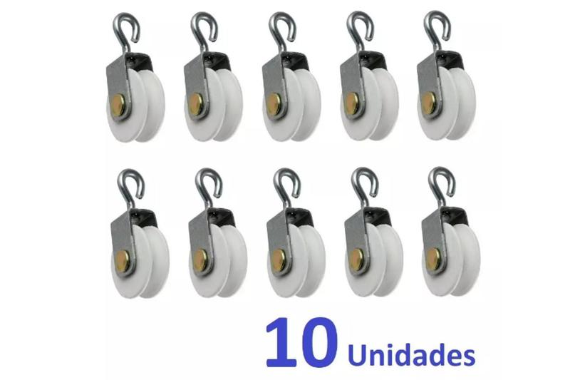 Imagem de Roldana Carretilha 4cm P/ Varal Com Gancho Metal 10 Peças (91C)