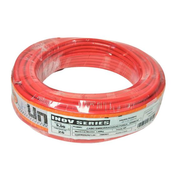 Imagem de Rolo Com 25 Metros Emborrachado Vermelho Flexível 1 x 9,00mm Completo Para Som Automotivo Alto Falante 9mm 25m