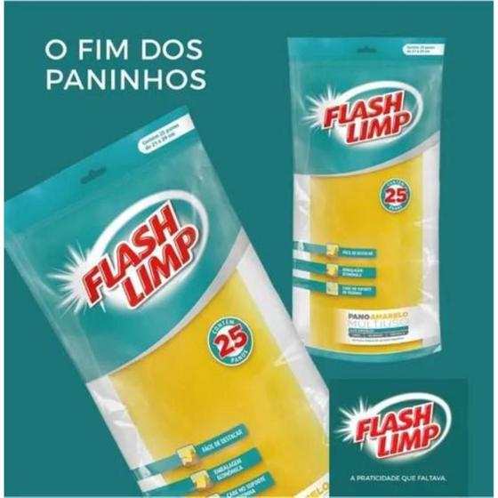 Imagem de Rolo Com Pano Amarelo Multiuso C/ 25 Peças Flashlimp Limpeza