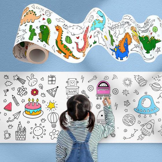Imagem de Rolo De Desenho Para Colorir Educativo Papel De Parede Adesivo Lousa Infantil Personagens Atividades Criança Decoração