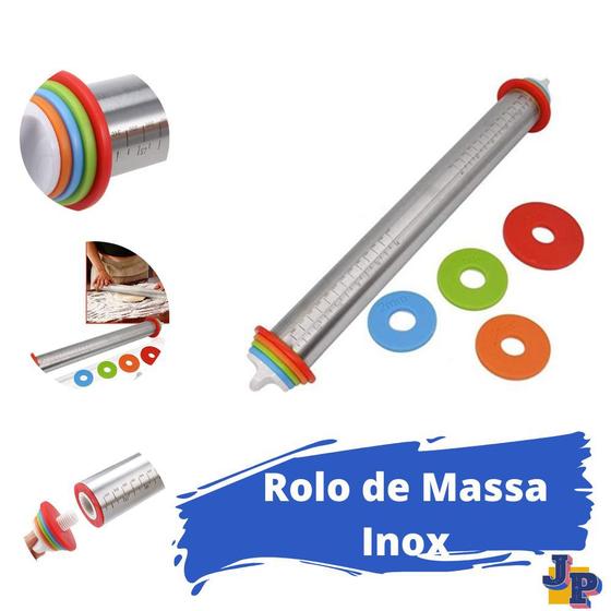 Imagem de Rolo De Massa Inox Ajustável C/ Medidas Confeitaria Cozinha