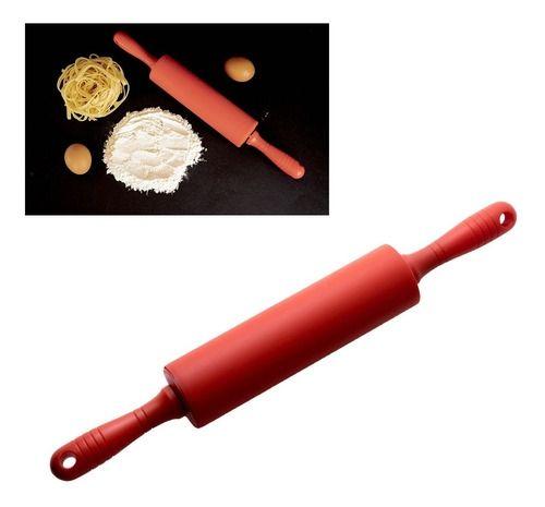 Imagem de Rolo Macarrão Pizza Massas Silicone Antiaderente 48cm Vermelho Mundiart