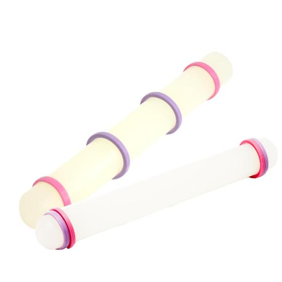 Imagem de Rolo Massa Ajustável Plástico Branco Regulador Rosa E Lilás