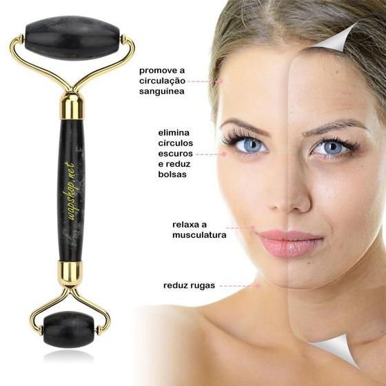 Imagem de Rolo Massageador Jade Galvanizado Pedra Obsidiana Negra - Wapshop