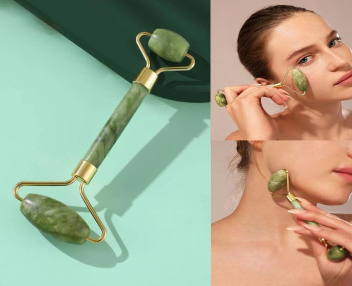 Imagem de Rolo Massageador Pedra De Jade Original Rolinho Facial Relaxante Facial Anti Rugas Anti Estesse