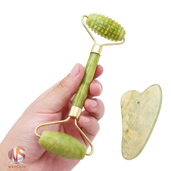 Imagem de Rolo Massageador Pedra Jade  Liso/Crespo - Gua Sha